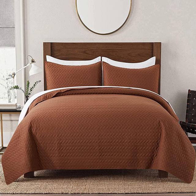 JML Queen Quilt Set 3-Piece Bedspread Coverlet with Shams - Soft Brushed Microfiber, Lightweight Hypoallergenic All-Season Quilt Bedding (88" x 92", Mocha Bisque)