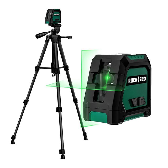 RockSeed Dual Modules Line Laser, Self Leveling Laser Level, Horizontal and 150° Vertical Green Beam, 2 AA Batteries, Carrying Bag, for Home Decoration/DIY/Construction Site