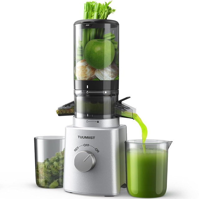 Juicer Machines, TUUMIIST Cold Press Juicer with 4.25'' Large Feed Chute Fit Whole Vegetable And Fruit, Masticating Juicer Easy To Clean, BPA Free (Silvery)
