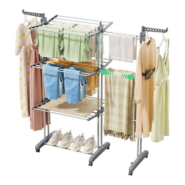 Kitstorack Clothes Drying Rack - Foldable Drying Rack Clothing 30.0"W to 59.0"W Extensible Laundry Racks for Drying Clothes Oversized 4-Tier Stainless Steel Clothes Rack Indoor and Outdoor Drying Rack