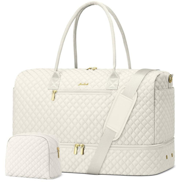 Travel Overnight Bag Weekender Bags - Duffle Bag Women with Shoe Compartment Carry On Overnight Bag with Toiletry Bag Duffel Bags with Wet Pocket for Gym Hospital Bags for Labor and Delivery Beige