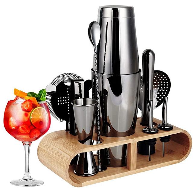 DOTGROUP Bartender Kit, 12-Piece bar Set Cocktail Shaker Set with Stand, 18 and 28oz Stainless Steel Martini Shaker, Drink shakers Cocktail for Drink Mixing (Black)