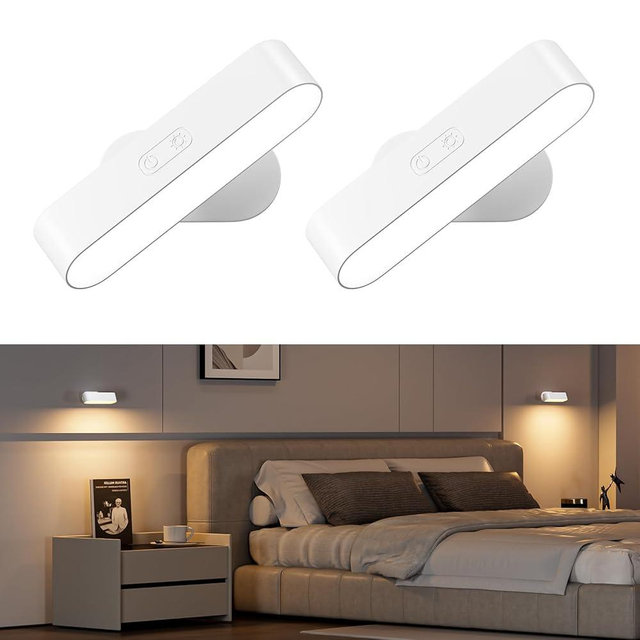 Hensam Battery Operated Wall Sconces, Wireless LED Wall Sconce Set of Two, Rechargeable Wall Lights for Living Room, 5 Colors Dimmable Wall Lamps for Bedroom, White 2 Pack