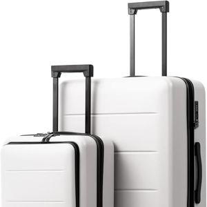Coolife Luggage Suitcase (White, 2-piece Set)