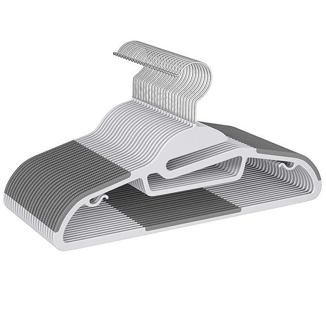 BAGAIL Non-Slip Plastic Hangers S-Slide 60 Pack Heavy Duty with 360°Rotating Hook Protect Collar Design Space Saving for Pants Coat Organizer for Closet-Ash Grey