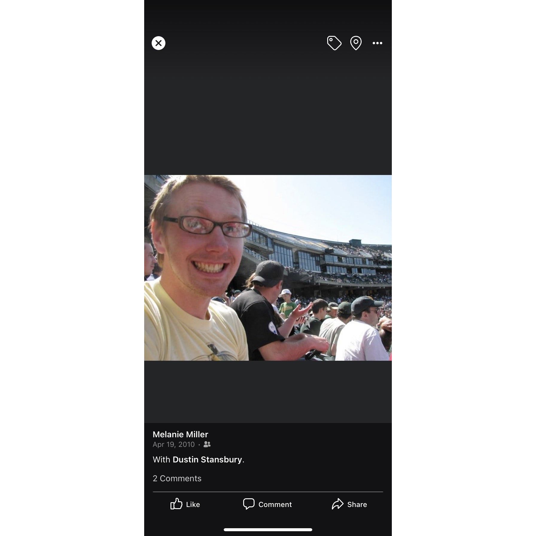 The first photo I took of Dustin - at our first A's game with friends in April 2010!