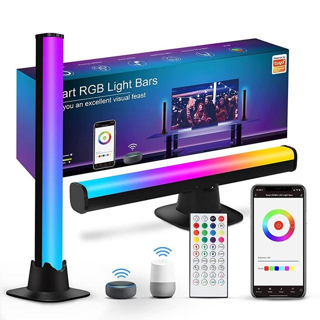 Panamalar Smart LED Light Bars, WiFi RGBIC Ambient Lighting TV Backlights Gaming Light with Alexa Google Assistant/Music Sync/Multi-Scene/Timer, APP Control Color Light Bars for Room TV Gaming PC-2PCS