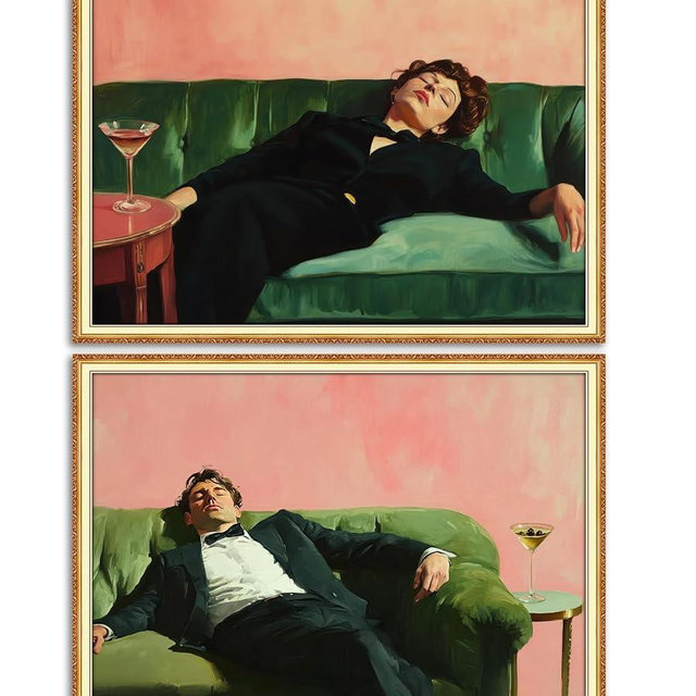 Vintage Woman Canvas Wall Art Funky Victorian Woman on Couch with Martini Picture Wall Decor Eclectic Cocktail Poster Trendy Bar Cart Decor Painting Print Artwork for Bar Kitchen Dining Room, Unframed