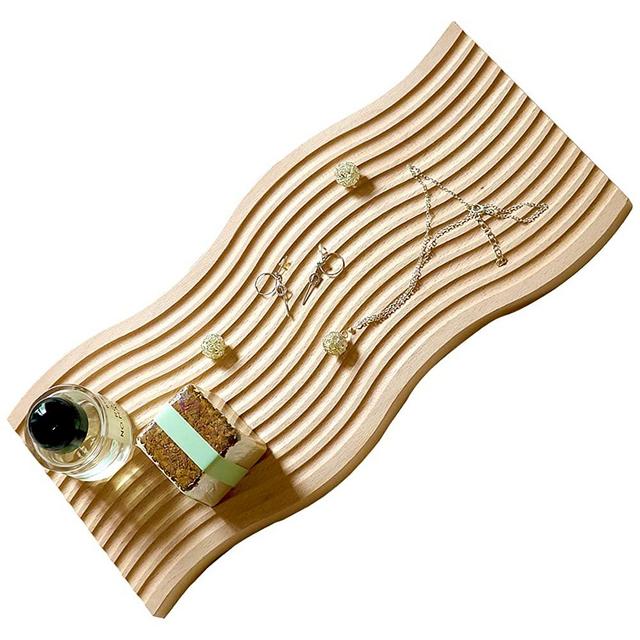 BLOFLO Decorative Tray Wave Shaped Natural Wooden Trays for Decor, Rustic Wood Serving Tray, Wood Decorative Trays for Coffee Table, Crystal Tray for Stones, Ottoman Tray for Living Room Home Kitchen