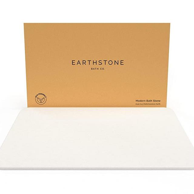 EARTHSTONE - Stone Bath Mat, Diatomaceous Earth Bath Mat, Ultra-Absorbent Non-Slip Quick Drying Bathroom Floor Mat, Natural & Elegant, Easy to Clean (23.6 x 15.4)