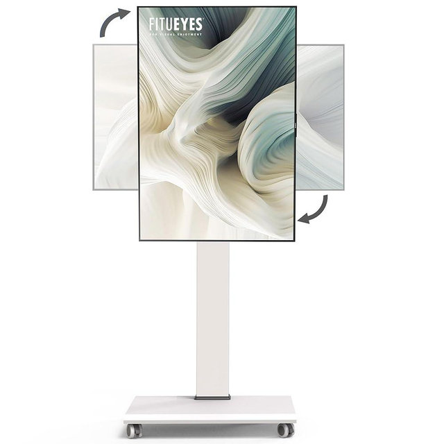 FITUEYES Rolling TV Stand - Portable Mobile TV Cart on Wheels for 32 to 65 70 75 Inch TVs, Landscape to Portrait Rotating and 40°Swivel, Height Adjustable TV Cart Rolling TV Stand Hold Up to 88 Lbs