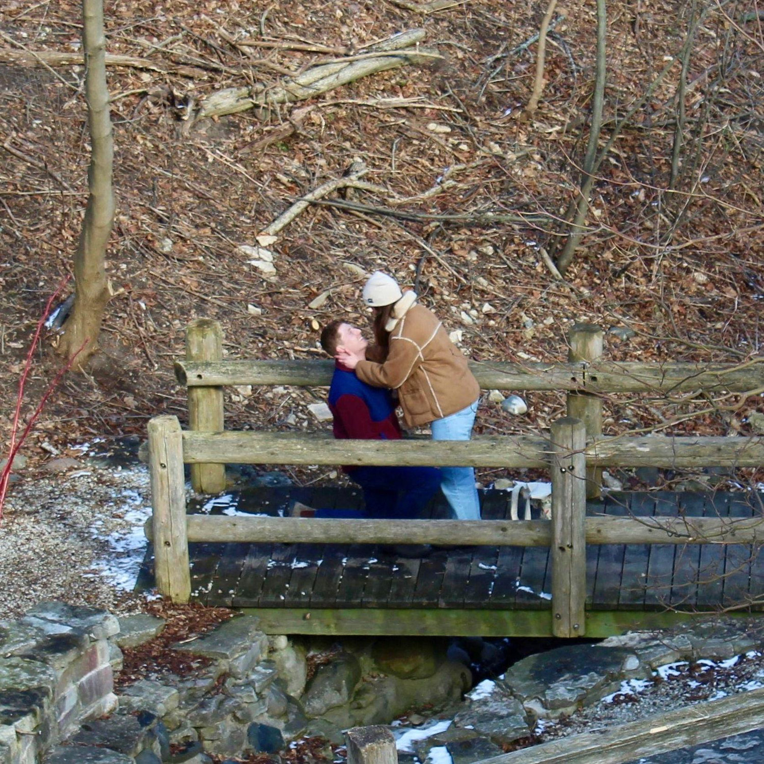 Feb 2024: Jon proposed during a walk in our favorite park, after a morning spent sipping coffee at our local coffee shop & Jon absolutely destroying Helen in a game of canasta (he made it up to her)