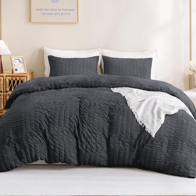Litanika Dark Gray Comforter King Size Set, Grey Lightweight Boys Men Seersucker Bedding Comforters Sets, 3 Pieces All Season Bed Set (104x90In Comforter & 2 Pillowcases)