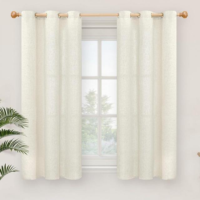 YoungsTex Short Linen Curtains 45 Inches Length for Kitchen Window - Natural Light Filtering Drapes with Grommet Semi Sheer Privacy for Bedroom Bathroom Window, 2 Panels, 42 X 45 Inch