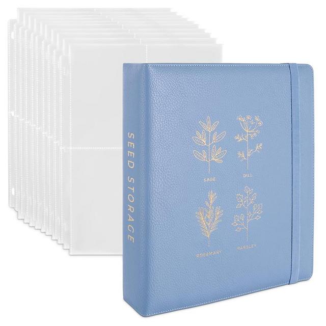 WILDGOOSE Seed Storage Organizer Binder - Seed Packet Organizer with 50 Pack Sheet Protectors That Stores 200 Seed Envelopes. (Blue)