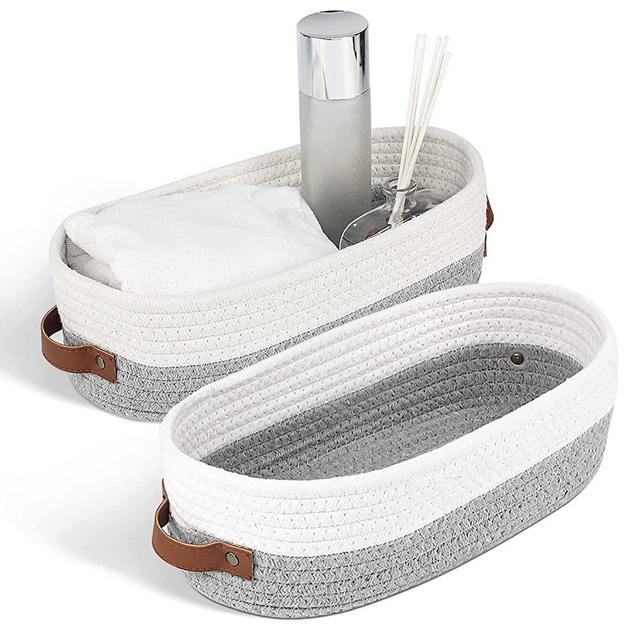 Kabandn Bathroom Decor Basket, 2 PCS Cotton Woven Decorative Boxes for Countertop Organizing, Small Baskets Storage for Toilet Paper, Cosmetic Perfume and Personal Items