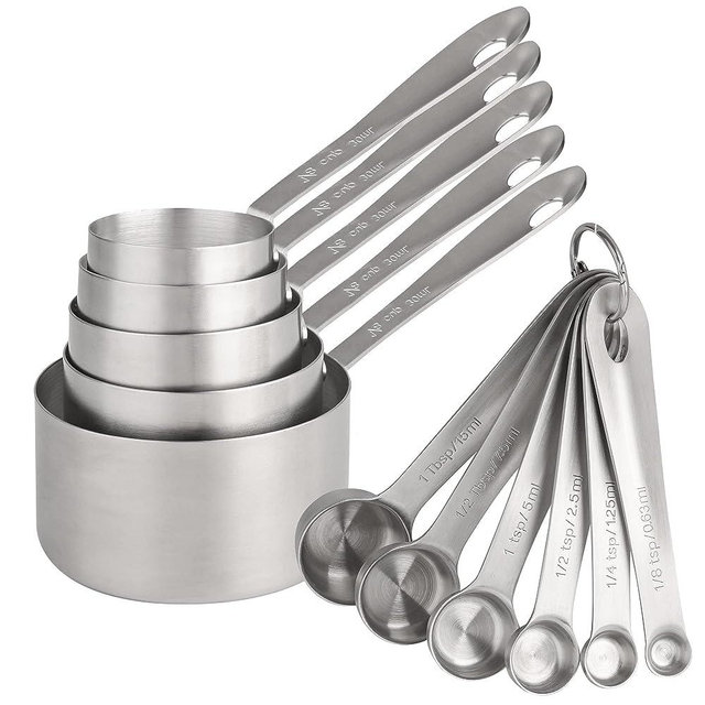 Viwehots Measuring Cups and Spoons Set of 11, 18/8 Stainless Steel 5 Measure Cups and 6 Measurement Spoons for Kitchen and Baking Measuring Spoons Set