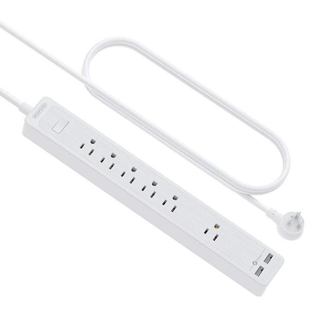 NTONPOWER 6 Outlet Surge Protector, 10 Ft Extension Cord, Flat Plug Power Strip with Widely Spaced AC Outlets and 2 USB Ports, 1875W/15A, 1080 Joules, Wall Mount Outlet Strip for Dorm, Home, Office