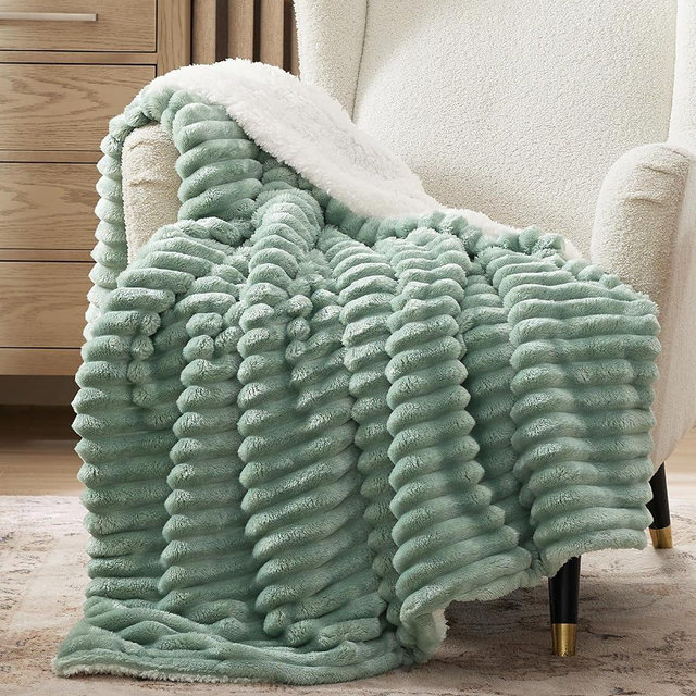 Bedsure Sherpa Throw Blanket for Couch - Super Soft Cozy Blanket for Bed, Fleece Thick Warm Blanket for Winter, Sage Green, 50x60 Inches