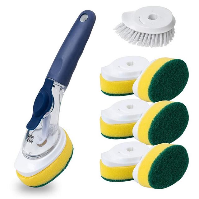 Dish Wand (9 Piece) Heavy Duty Delaware Durables Dish Sponge Kitchen Set with Elegant Soap Dispensing Wand, Eco-Friendly Design