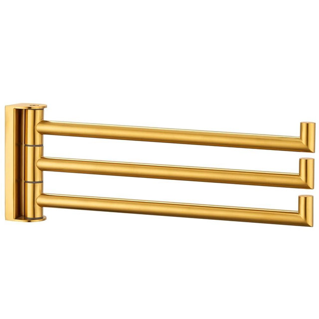 Angle Simple Swivel Hand Towel Rack, SUS 304 Stainless Steel Foldable 3 Towel Holder Bars for Bathroom Kitchen, Brushed Dark Gold