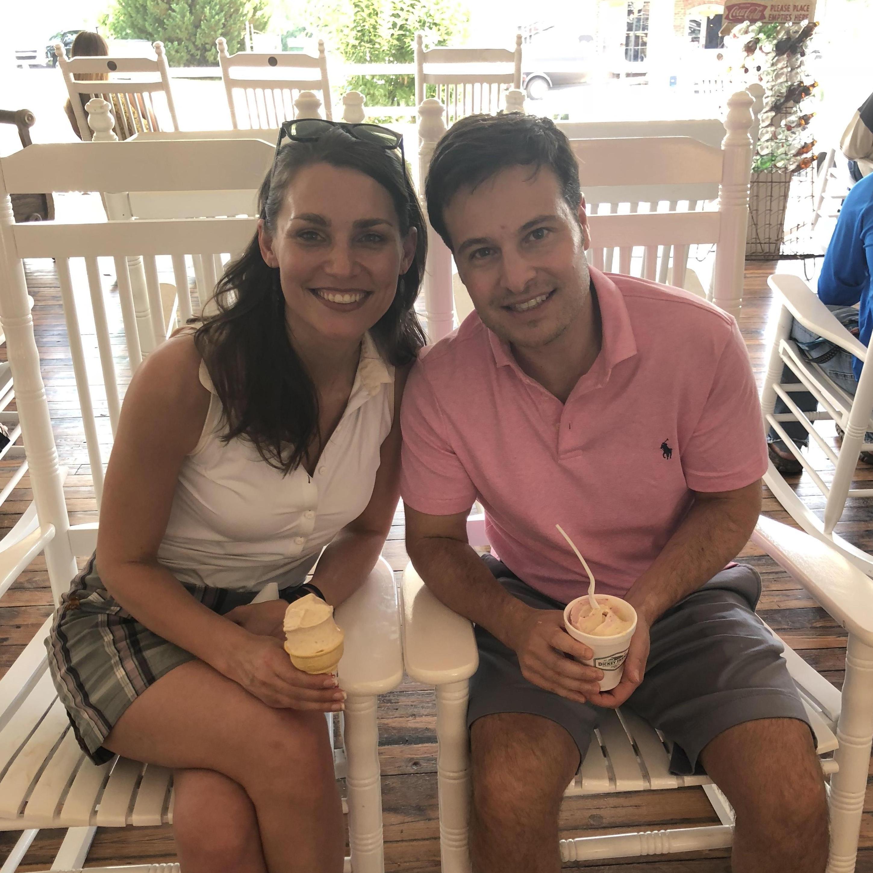 Trying to turn him into a Georgia Peach with fresh made ice cream at Dickey Farms!