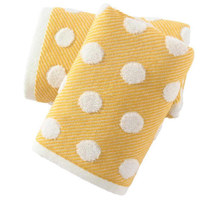 sense gnosis Yellow Jacquard Striped Polka Dot Hand Towels Set of 2 Super Soft 100% Cotton Absorbent White Terry Bath Hand Towels for Bathroom Decorative Gym Camping, 13 x 29 inch