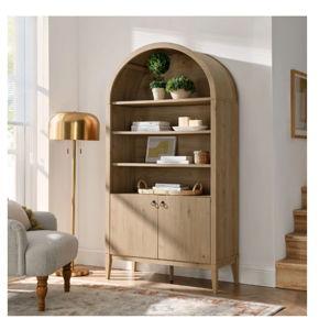 Nolan 74" Tall Arched Storage Display Cabinet Bookshelf (Light Oak)