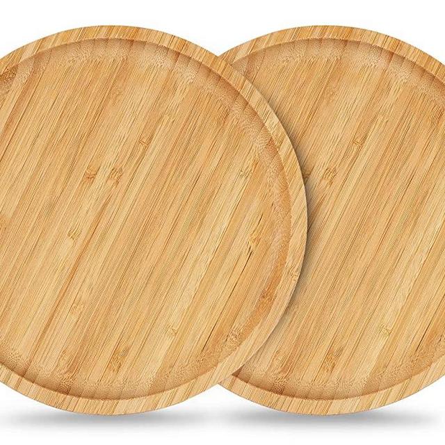 Bamboo Plant Saucer, Suitable for 6-8 inch Plant Pots, 2 Packs Plant Pot Saucers Durable Bamboo Plant Tray for Indoors(20cm)