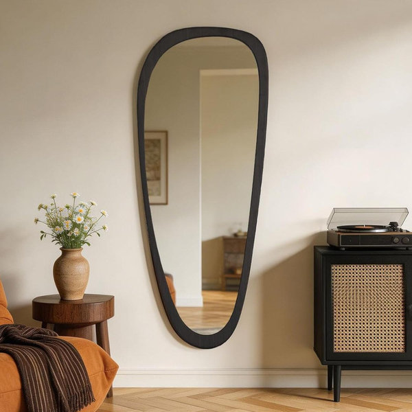 WallBeyond Asymmetrical Mirror, Irregular Wall Mirror, Wall Mirrors Decorative for Bedroom Living Room Entryway Hall, Wood Mirror for mid Century Modern Decor 48" H x 22" W, Dark Brown