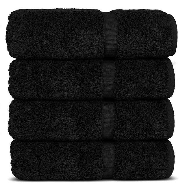 Luxury Hotel & Spa 100% Cotton Premium Turkish Bath Towels, 27" x 54'' (Set of 4, Black)