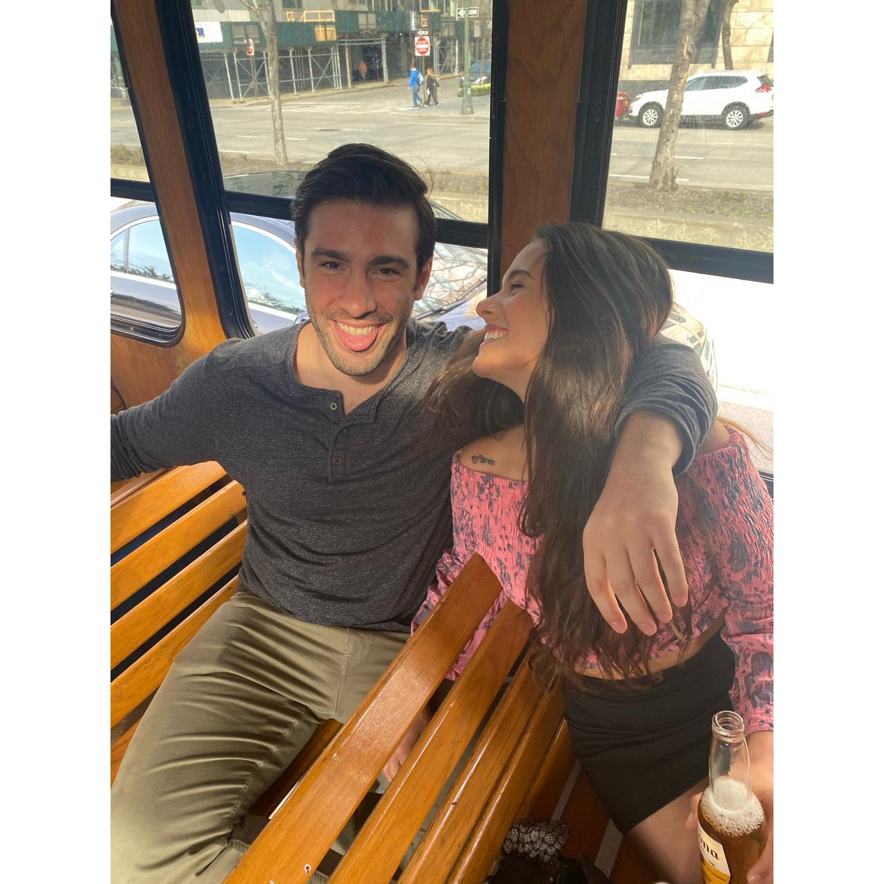 We met in a surprise birthday party in a trolly driving around NYC back in October 2019 (not the one pictured).