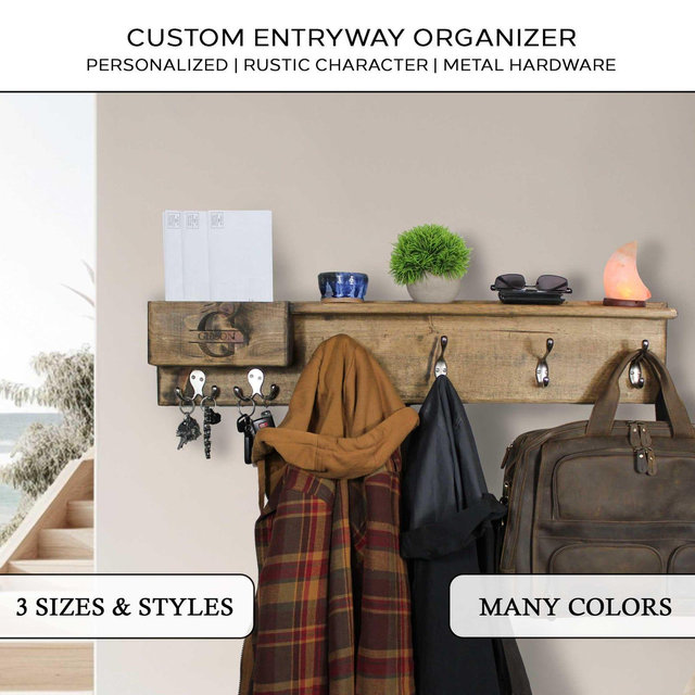 Personalized Coat Rack Entryway Organizer Key Rack & Mail Holder | Custom Key Hook Coat Rack, Mail Box, Wall Mount Coat Rack, New Home Gift