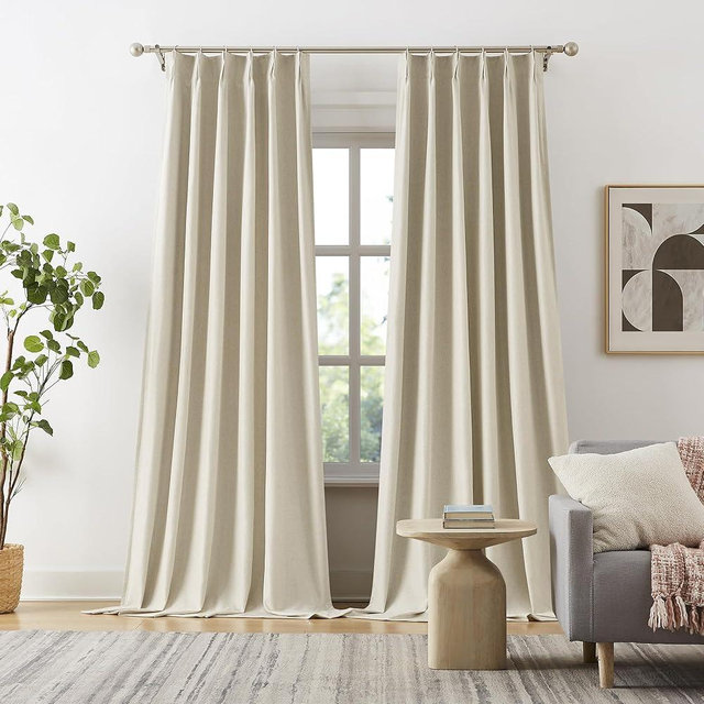 DUALIFE 102 Inch Curtains Cabin & Drapes 2 Panels Pinch Pleated Custom Blackout Curtains with Hooks for Track, Pinch Pleats Sliding Door Curtains for Patio Sunroom 40x102 Natural Birch