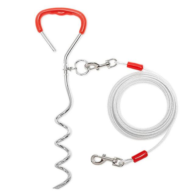 DCSUIT Dog Tie Out Cable and Stake - 20 FT Long Rope Leash Heavy Duty Easy Control for Playing/Training in The Yard/Camping/Garden/Traveling Outdoor - Suit for Small,Medium,Large Dogs