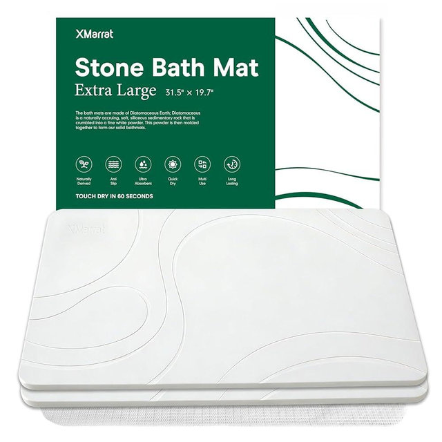 XMarrat Large Stone Bath Mat 2 Pack, 31.5'' x 19.7'' Super Absorbent Diatomaceous Earth Bath Mat Large, Quick Drying Non-Slip Diatomite Stone Bath Mats for Bathroom, Easy to Clean