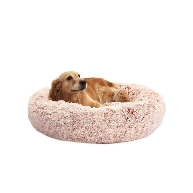 Bedfolks Calming Donut Dog Bed, 36 Inches Round Fluffy Dog Beds for Large Dogs, Anti-Anxiety Plush Dog Bed, Machine Washable Pet Bed (Pink, Large)
