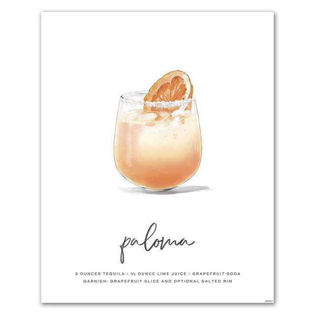 Paloma Wall Art | 8x10 Unframed Tequila Grapefruit Cocktail Print & Poster | Citrus Lime Recipe for Home Bar, Kitchen, Dining Room | Bar Cart & Lounge Decor | Mod Day Art