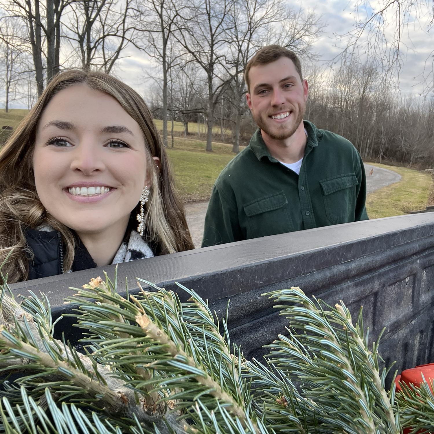 Annual selfie with our Christmas tree, 2022!