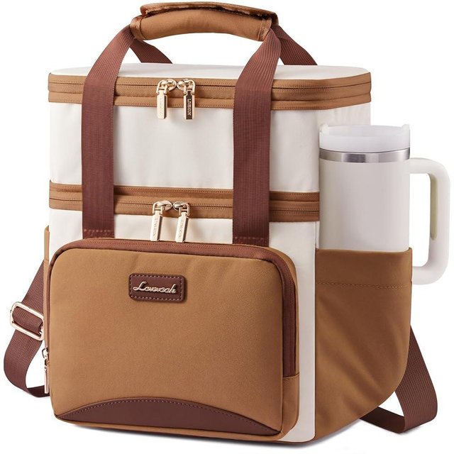 LOVEVOOK Insulated Lunch Bag For Women Men,Expandable Double Deck Lunch Box With Large Cup Holder,Leakproof Cooler Bag For Adult Lunch Tote Bag Work Picnic Beach with Adjustable Shoulder Strap Gift