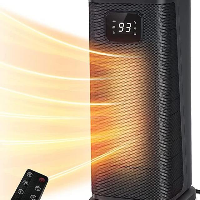 KopBeau Oscillating Space Heater for Indoor Use,1S Fast Heating, Electric & Portable Heater w/ Thermostat, 1500W Ceramic PTC Room Heater with 4 Modes, 24H Timer, LED Display, Safe for Office Use