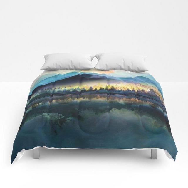 Mountain Lake Under Sunrise Comforters