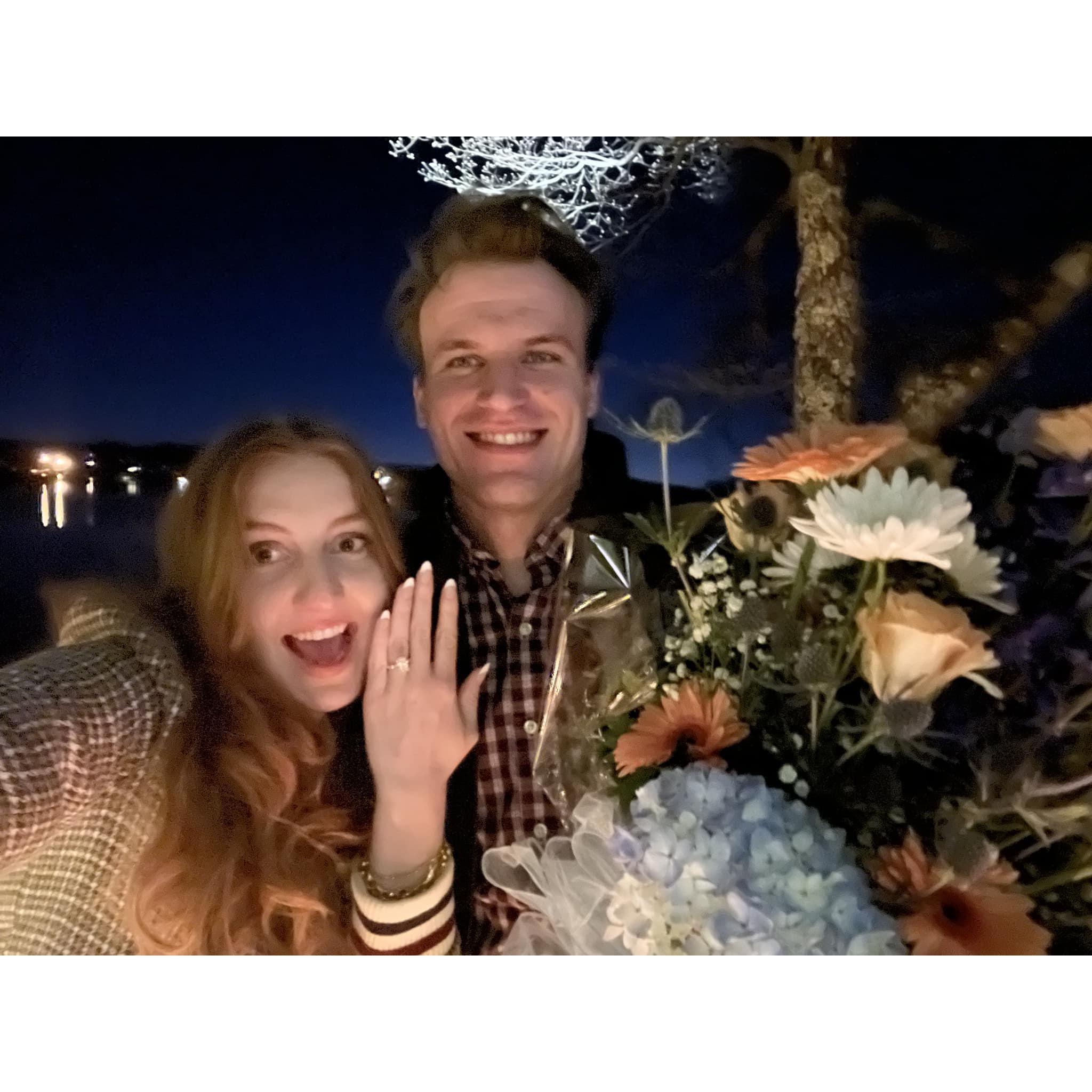Right after we got engaged at Bella's favorite place, Lake Norman, NC.