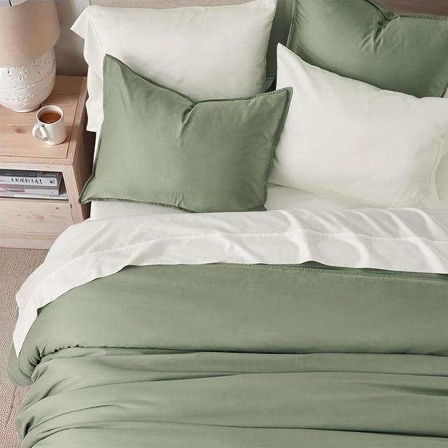 EVERGRACEHOME Cotton Tencel Cooling Duvet Cover Set King Size for Hot Sleepers, Luxe Eucalyptus Lyocell Bedding Set, Soft Sateen Weave Button Closure Comforter Cover 92" x 108" w/ 2 Shams, Sage Green