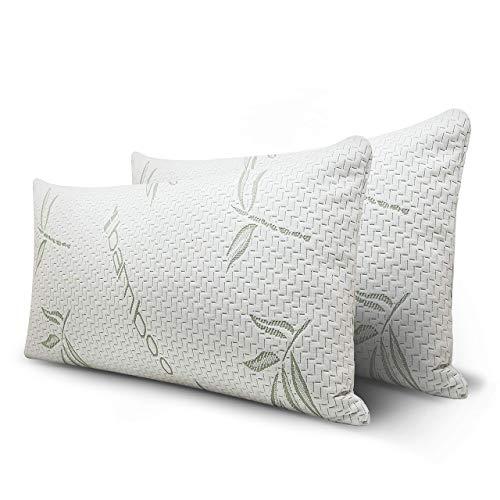 Mutlu Home Goods Queen Size Shredded Memory Foam Adjustable Pillow with Hypoallergenic, Antibacterial and Antimicrobial Removable / Washable Bamboo Rayon Zipper Cover, 2 Pack