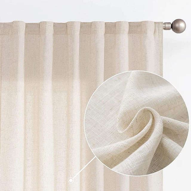 jinchan Linen Curtains for Living Room Drapes Rod Pocket Back Tab Beige Linen Blend Curtain Panels Window Treatments for Bedroom Patio Door 1 Pair 90 Inches Crude