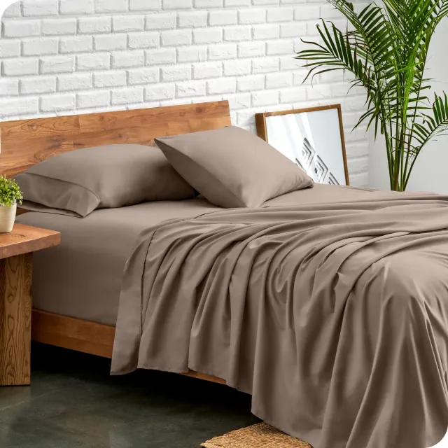 4 Piece Ultra Soft Brushed Easy Care Sheet Set by Bare Home - Full, Taupe