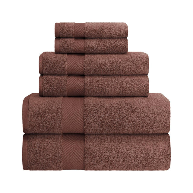 Fast-Drying Zero-Twist Cotton Assorted 6-Piece Towel Set, Espresso - Blue Nile Mills