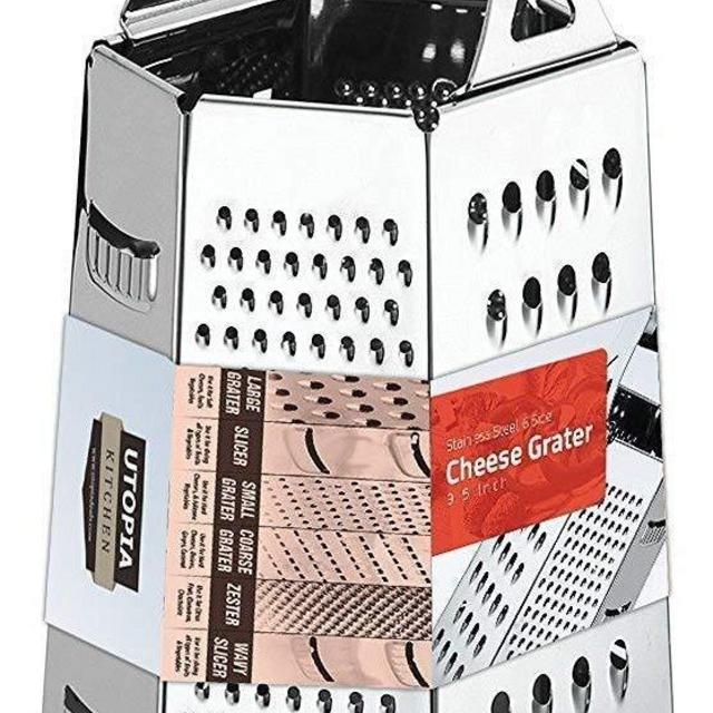 Utopia Kitchen Cheese Grater for Kitchen Stainless Steel 6-Sides - Easy to Use and Non-Slip Base