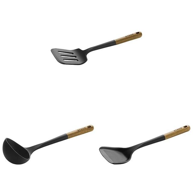 STAUB Silicone Spatula Turner & STAUB Soup Ladle, Perfect for Serving Hot Soup & STAUB Wok Spatula, Perfect for Scooping, Flipping, Stirring, and Turning Stir Fries, One Size